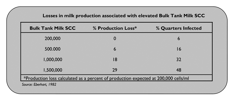 Milk production losses due to BTSCCs